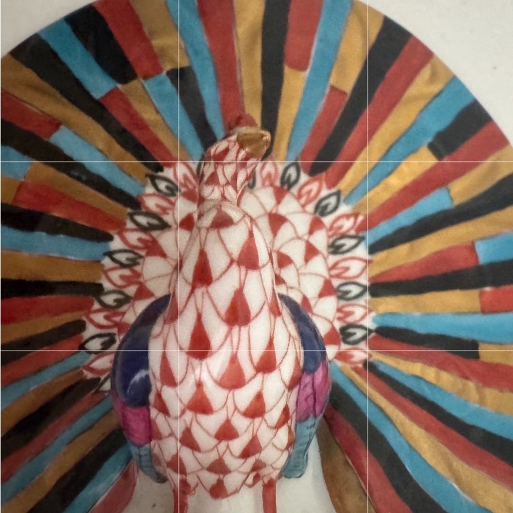 Herend Fishnet Figurine Peacock Rust